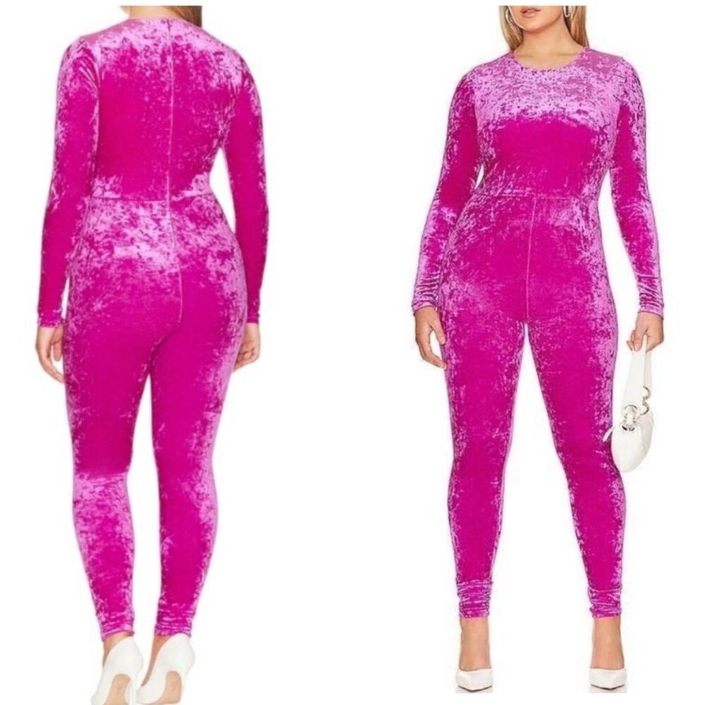 Good American Crushed Velvet Catsuit Jumpsuit Pink Fuchsia Size 5 (2xl) NEW